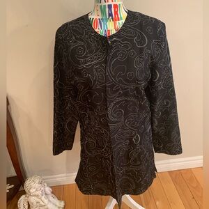 Chico's 100% Silk Black Paisley-Embroidered Longline Jacket